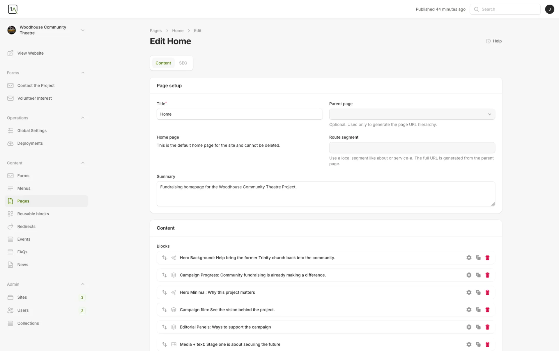 Managed website editor interface